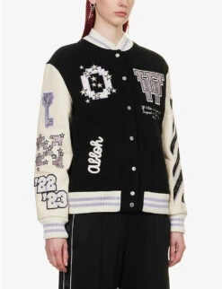 Brand-embroidered Striped-trim Regular-fit Wool-blend Jacket -Selfridges Store R04093972 BLACKLILAC ALT02