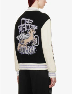 Brand-embroidered Striped-trim Regular-fit Wool-blend Jacket -Selfridges Store R04093972 BLACKLILAC ALT03