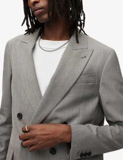 AllSaints Anori Double-breasted Wool-blend Blazer -Selfridges Store R04094078 LIGHTGREY ALT04