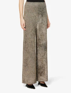 Joseph Metallic Wide-leg High-rise Knitted Trousers -Selfridges Store R04095193 SILVER ALT02