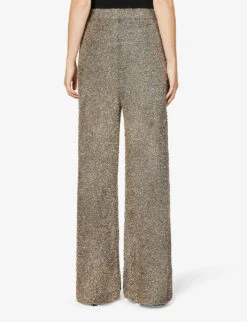 Joseph Metallic Wide-leg High-rise Knitted Trousers -Selfridges Store R04095193 SILVER ALT03