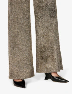 Joseph Metallic Wide-leg High-rise Knitted Trousers -Selfridges Store R04095193 SILVER ALT04