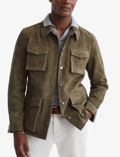 Reiss Mays Four-pocket Suede Jacket -Selfridges Store R04095884 SAGE ALT02