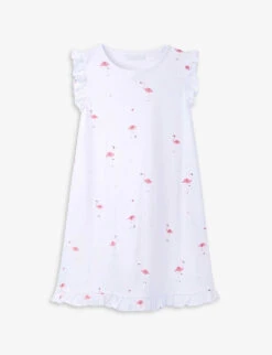 Flamingo-print Ruffle-sleeve Cotton Nightdress 7-12 Years
