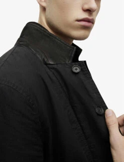 AllSaints Duran Wax-coated Organic-cotton Jacket -Selfridges Store R04098604 BLACK ALT05