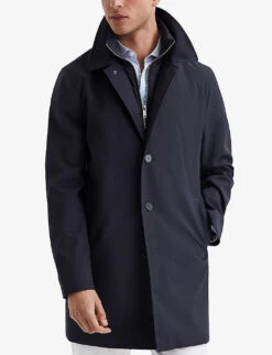 Reiss Perrin Removable Zip-neck Insert Woven Mac Coat -Selfridges Store R04098757 NAVY ALT02