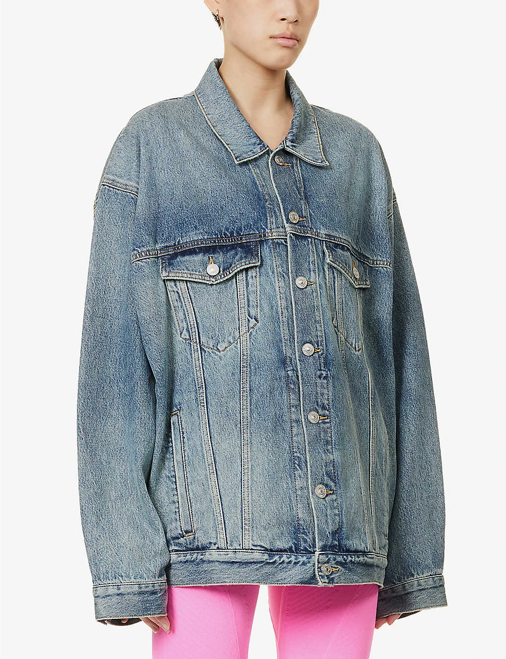 Balenciaga Logo-pattern Distressed Denim Jacket 3 Balenciaga Logo-pattern Distressed Denim Jacket - Image 3