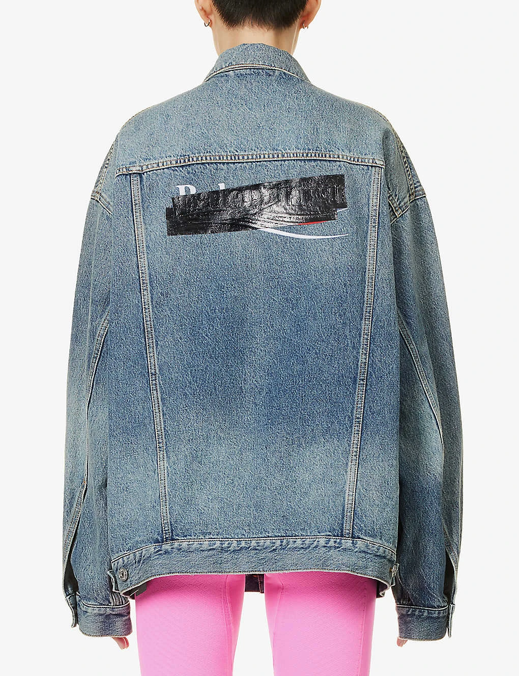 Balenciaga Logo-pattern Distressed Denim Jacket 4 Balenciaga Logo-pattern Distressed Denim Jacket - Image 4