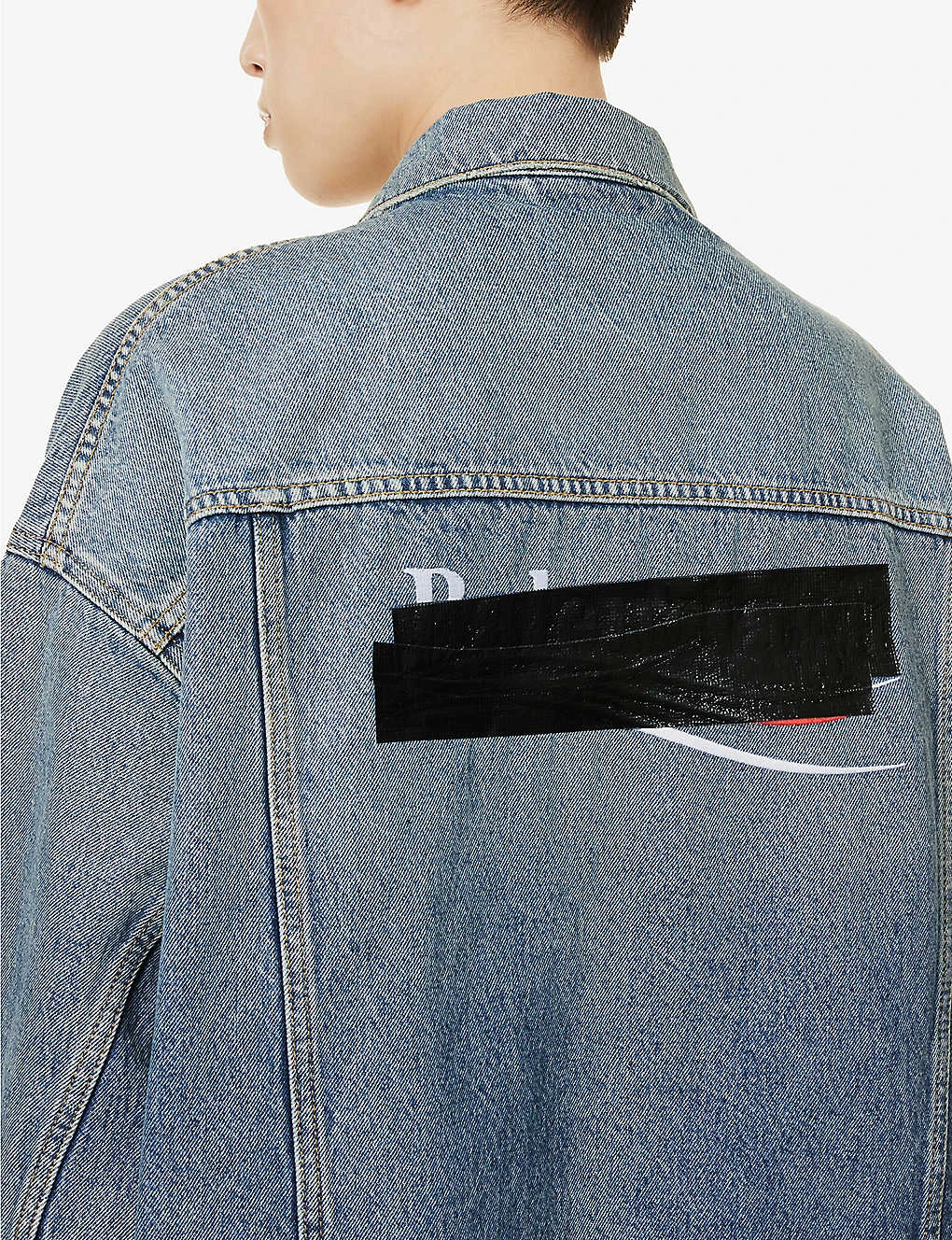 Balenciaga Logo-pattern Distressed Denim Jacket 5 Balenciaga Logo-pattern Distressed Denim Jacket - Image 5