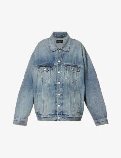 Balenciaga Logo-pattern Distressed Denim Jacket