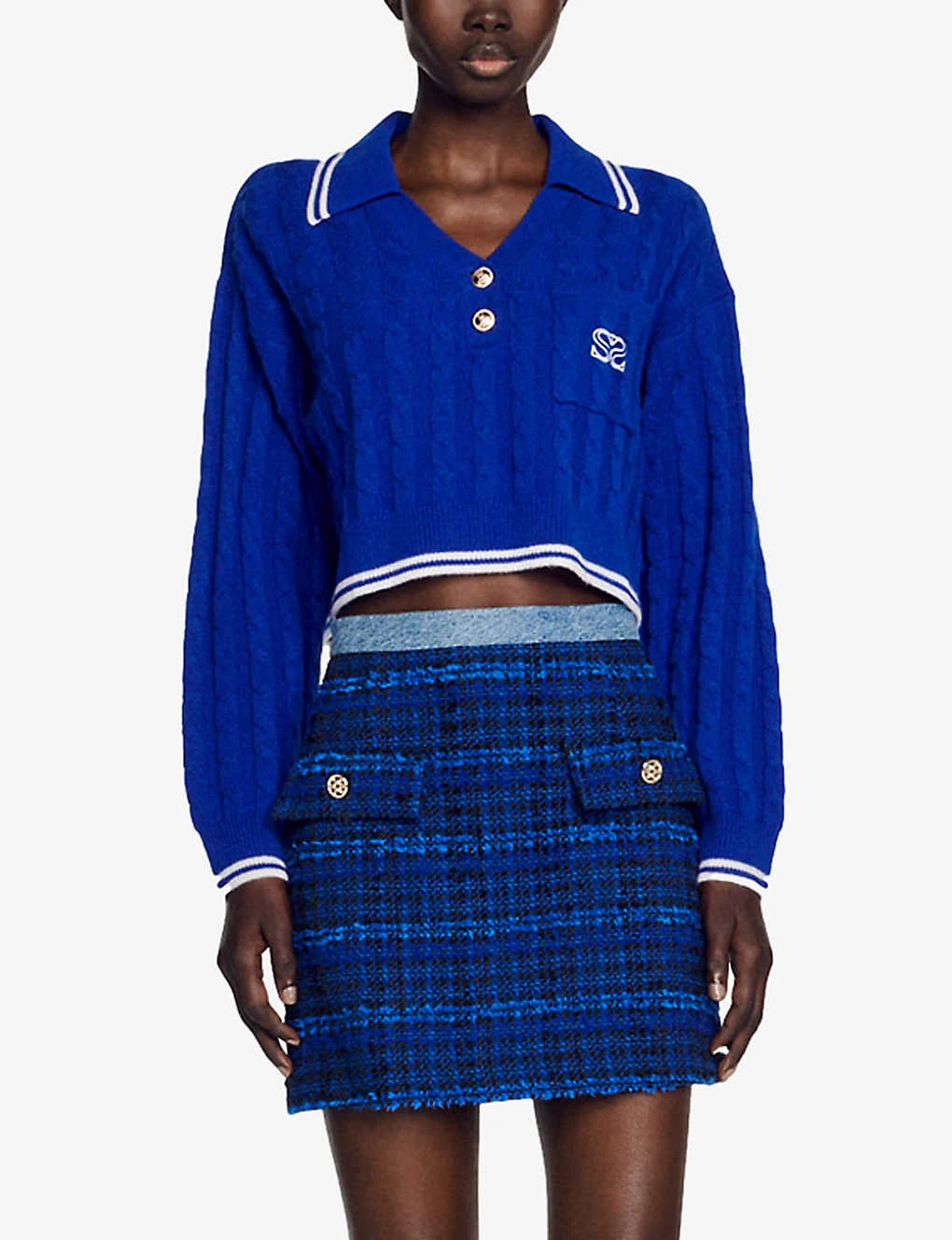 Sandro Sagnat Cable-knit Cropped Wool-blend Jumper 3 Sandro Sagnat Cable-knit Cropped Wool-blend Jumper - Image 3