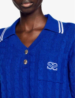 Sandro Sagnat Cable-knit Cropped Wool-blend Jumper 9 Sandro Sagnat Cable-knit Cropped Wool-blend Jumper -Selfridges Store R04102264 BLEUS ALT04