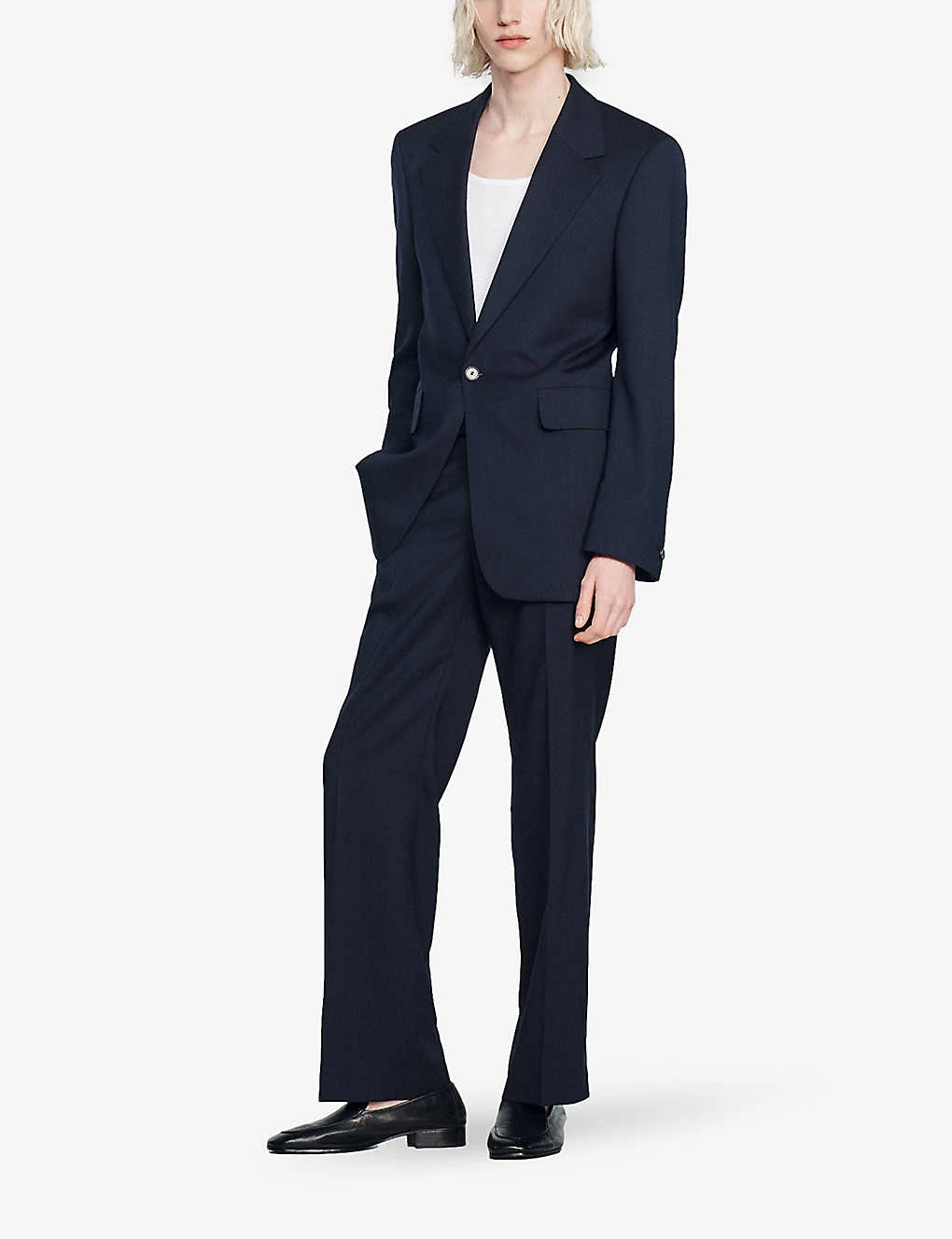 Sandro Single-breasted Loose-fit Virgin-wool Suit Jacket 2 Sandro Single-breasted Loose-fit Virgin-wool Suit Jacket - Image 2