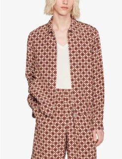 Sandro Cross Geometric-print Relaxed-fit Woven Jacket -Selfridges Store R04102293 BRUNS ALT04