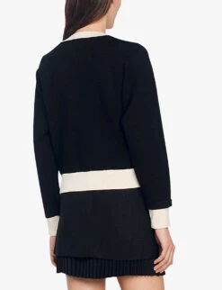 Sandro Contrast-trim Knitted Cardigan 8 Sandro Contrast-trim Knitted Cardigan -Selfridges Store R04102300 NOIRGRIS ALT03