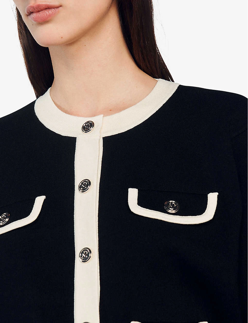 Sandro Contrast-trim Knitted Cardigan 5 Sandro Contrast-trim Knitted Cardigan - Image 5
