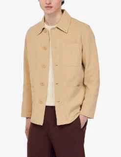 Sandro Straight-fit Patch-pocket Cotton-twill Jacket -Selfridges Store R04102337 NATURELS ALT02