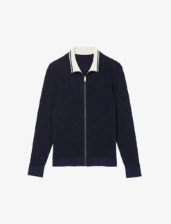 Sandro Striped-collar Zip-up Stretch-knitted Cardigan