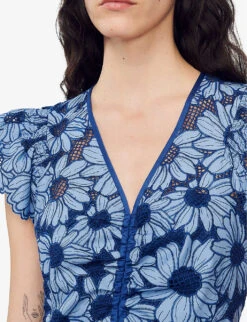 Sandro Daisy-guipure Woven Mini Dress -Selfridges Store R04102427 BLEUS ALT04