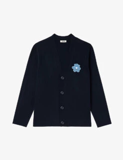 Sandro Flower-print V-neck Stretch-knit Cardigan