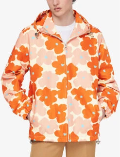 Sandro Floral-print Relaxed-fit Woven Windbreaker -Selfridges Store R04102502 JAUNESORANGES ALT04