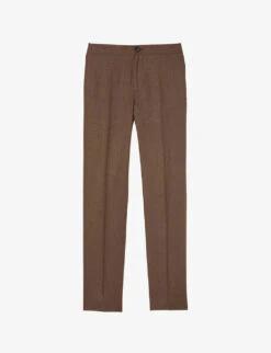 Sandro Elasticated-waist Tapered-leg Mid-rise Linen Trousers