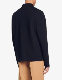 Sandro Zipped Long-sleeved Cotton Polo Shirt -Selfridges Store R04102621 NOIRGRIS ALT03