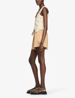 Sandro Embellished-crochet Pattern Woven Top -Selfridges Store R04102680 NATURELS ALT02