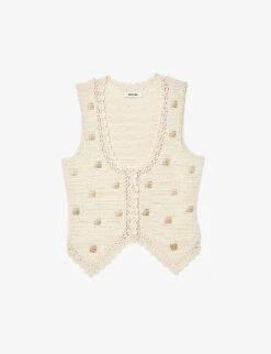 Sandro Embellished-crochet Pattern Woven Top