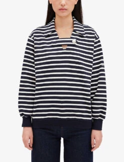 CLAUDIE PIERLOT Striped Knitted Cotton-blend Polo Shirt -Selfridges Store R04103283 DIVERS ALT02