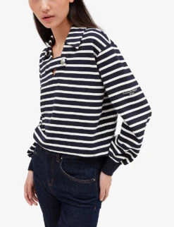 CLAUDIE PIERLOT Striped Knitted Cotton-blend Polo Shirt -Selfridges Store R04103283 DIVERS ALT04