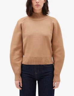 CLAUDIE PIERLOT Mascara High-neck Knitted Jumper -Selfridges Store R04103321 NATURELS ALT02