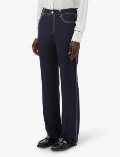 CLAUDIE PIERLOT Palinosoie Contrast Topstitch Silk Trousers -Selfridges Store R04103338 BLEUS ALT02