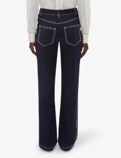 CLAUDIE PIERLOT Palinosoie Contrast Topstitch Silk Trousers -Selfridges Store R04103338 BLEUS ALT03