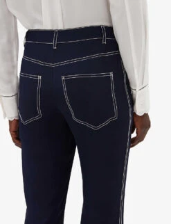 CLAUDIE PIERLOT Palinosoie Contrast Topstitch Silk Trousers -Selfridges Store R04103338 BLEUS ALT04
