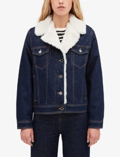 CLAUDIE PIERLOT Vague Faux-shearling Trimmed Denim Jacket -Selfridges Store R04103342 DENIMJEAN ALT02