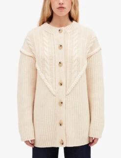 CLAUDIE PIERLOT Contrast Cable And Twist Wool Knitted Cardigan -Selfridges Store R04103346 NATURELS ALT02