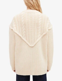 CLAUDIE PIERLOT Contrast Cable And Twist Wool Knitted Cardigan -Selfridges Store R04103346 NATURELS ALT03