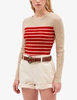 CLAUDIE PIERLOT Mandibule Stripe-pattern Stretch-knit Fitted Jumper -Selfridges Store R04103386 DIVERS ALT02