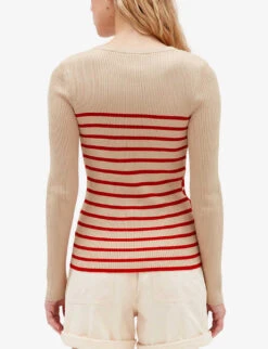 CLAUDIE PIERLOT Mandibule Stripe-pattern Stretch-knit Fitted Jumper -Selfridges Store R04103386 DIVERS ALT03