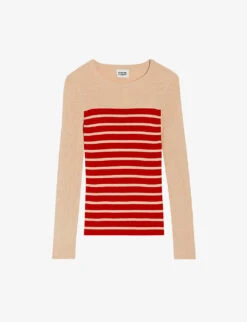 CLAUDIE PIERLOT Mandibule Stripe-pattern Stretch-knit Fitted Jumper