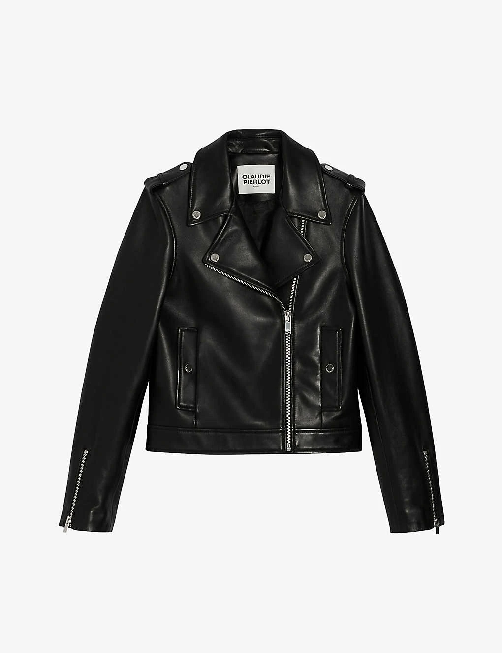 CLAUDIE PIERLOT Club Zip-up Leather Biker Jacket 1 CLAUDIE PIERLOT Club Zip-up Leather Biker Jacket