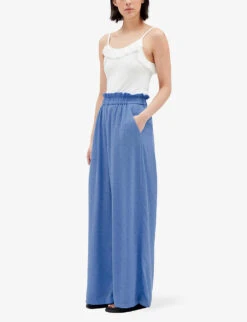 CLAUDIE PIERLOT Crystal-embellished Wide-leg High-rise Woven Trousers -Selfridges Store R04103488 BLEUS ALT02