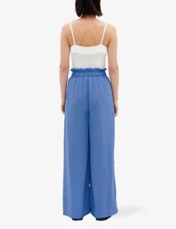 CLAUDIE PIERLOT Crystal-embellished Wide-leg High-rise Woven Trousers -Selfridges Store R04103488 BLEUS ALT03