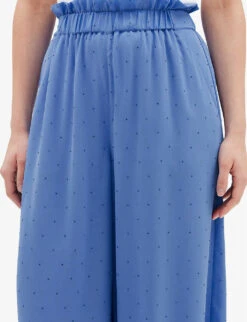 CLAUDIE PIERLOT Crystal-embellished Wide-leg High-rise Woven Trousers -Selfridges Store R04103488 BLEUS ALT04