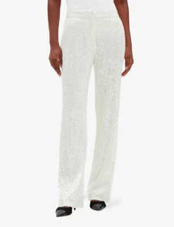 CLAUDIE PIERLOT Sequin-embellished Wide-leg Mid-rise Stretch-woven Trousers 7 CLAUDIE PIERLOT Sequin-embellished Wide-leg Mid-rise Stretch-woven Trousers -Selfridges Store R04103489 NATURELS ALT02