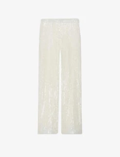 CLAUDIE PIERLOT Sequin-embellished Wide-leg Mid-rise Stretch-woven Trousers