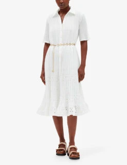 CLAUDIE PIERLOT Rosalita Embroidered Pleated Woven Midi Dress -Selfridges Store R04103539 NATURELS ALT02