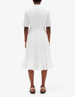 CLAUDIE PIERLOT Rosalita Embroidered Pleated Woven Midi Dress -Selfridges Store R04103539 NATURELS ALT03