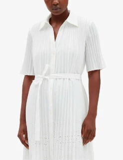 CLAUDIE PIERLOT Rosalita Embroidered Pleated Woven Midi Dress -Selfridges Store R04103539 NATURELS ALT04
